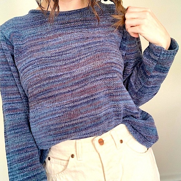 Gloria Vanderbilt Sweaters - Vintage Cozy Gloria Vanderbilt 80s Multicolor Blue Knit Sweater